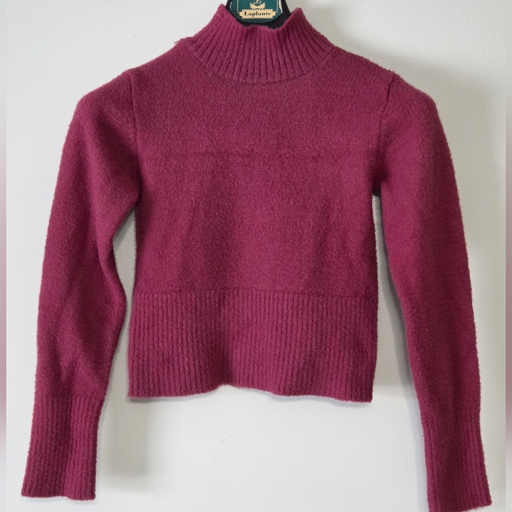 Ardene Cropped Fuzzy Turtle Neck Long Sleeve Sweater in Maroon/Wine  Size Small